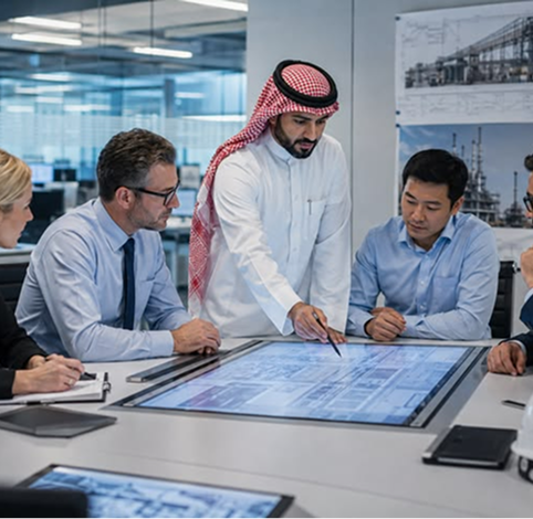 A facilitator leading a focused corporate workshop